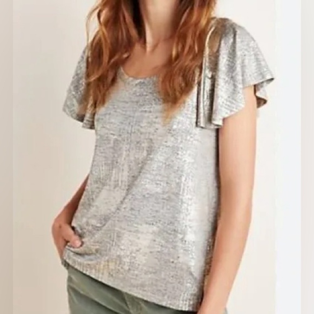 Silver gold thread Anthropologie Top
